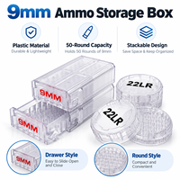 Boîte à munitions de 9 mm, capacité de 50 cartouches, organisateur de rangement en plastique transparent, design à tiroir et rond, boîte empilable