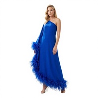 Handgefertigtes Luxus-Abendkleid mit Federbesatz aus Satin, Maßanfertigung OEM/ODM