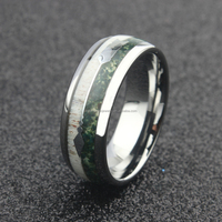 Bague en tungstène en argent à la mode véritable mousse verte Agate Nature cerf bois flèche incrustation haute poli noir plaqué hommes femmes bandes