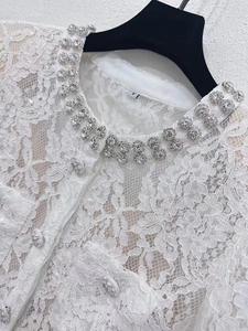 Top qualité femmes ensemble 2025 printemps jupe costume dames perles déco à manches longues Sexy dentelle hauts + Midi Sexy dentelle crayon jupe ensembles - Product Image 6