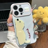 Étui de téléphone mignon avec support, compatible avec divers modèles, design en forme de cœur sur le côté, grande fenêtre