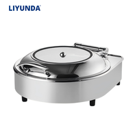 LIYUNDA 6L Runder Chafing Dish Buffet-Set Edelstahl Luxus Speisenwärmer-Set mit Elektrischer Heizplatte Hydraulischer Deckel