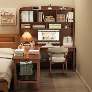 Solid Wood L-Shaped <b>Desk</b> With Bookshelf Combination For Bedroom <b>Study</b> And Computer Use 140x120x171cm - Product Image 3