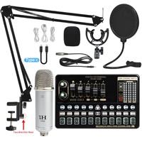 Microphone à condensateur filaire cardioïde portable C XLR USB V10Pro avec carte son, studio de bureau, karaoké, éclairage RGB, suppression du bruit