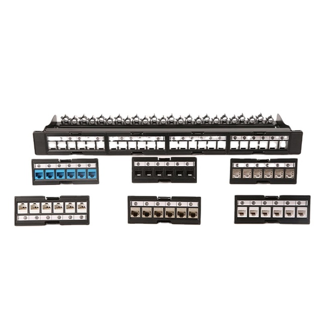 Easy Disassemble 24-Port 1U 19-Inch UTP Blank Patch Panel with RJ45/RJ11 Modules for CAT5E/CAT6/CAT6A/CAT7 Cabling