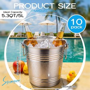 Round Stainless Steel <b>Ice</b> <b>Bucket</b> Metal Beer Tub Cube Container Wine Champagne Cooler Handles Copper <b>Ice</b> <b>Buckets</b> - Product Image 2