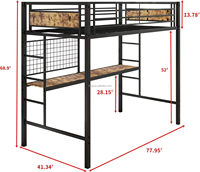 Lit superposé moderne et réglable pour enfants avec table d'étude et escalier, structure en fer, idéal pour chambre, dortoir ou hôtel