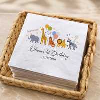 Serviettes de cocktail personnalisées sur le thème des animaux de la savane, pour le 1er anniversaire, serviettes de fête sur le thème de la jungle pour les enfants, décoration de fête de mariage