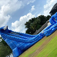Toboggan Aquatique Gonflable Commercial en PVC de 20 Pieds, Bleu, pour Adultes, avec Piscine et 2 Couloirs pour Extérieur