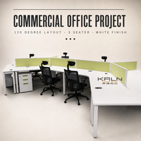 Poste de travail modulaire moderne à 3 places, 120 degrés, pour projets de bureaux commerciaux, certifié Green Guard, garantie 6 ans, personnalisable