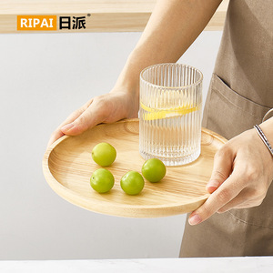 ถาดไม้เนื้อแข็งทรงกลม ริปาย ไม้ยางพารา สไตล์ญี่ปุ่น สำหรับเสิร์ฟชา กาแฟ ของหวาน ขนมปัง ผลไม้อบแห้ง - Product Image 1