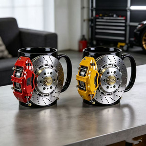 Taza personalizada con diseño de disco de freno, de acero inoxidable, roja y amarilla, artículos de bebida novedosos para entusiastas de los coches - Product Image 3