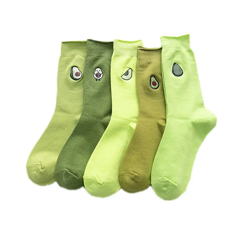 Women Casual Green Socks Fruit Avocado Embroidery Socks