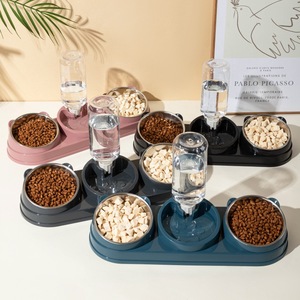 Bols pour chat et chien en acier inoxydable avec distributeur d'eau, design moderne antidérapant, ensemble d'alimentation pour animaux de compagnie pour usage intérieur - Product Image 1