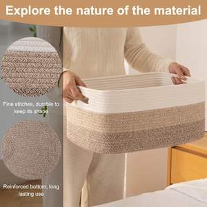 ตะกร้าผ้าทรงสี่เหลี่ยมผืนผ้า ตะกร้าของขวัญสานพับได้ ตะกร้าเก็บของเล่น เสื้อผ้า ทำจากเชือกฝ้าย ตะกร้าใส่ผ้า ตะกร้าใส่ผ้าสำหรับซักผ้า ตะกร้าเก็บผ้าห่ม - Product Image 2