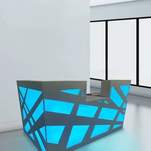 Yeni tasarım popüler mağaza resepsiyon bankosu masa led ışık ile parlak resepsiyon masası