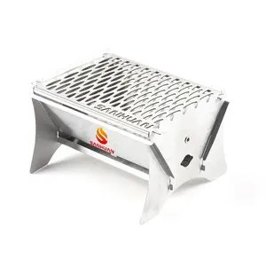 Mini barbacoa portátil de acero inoxidable Sanhuan, barbacoa plegable para acampar, parrilla sin humo, parrilla de Gas plegable de carbón para exteriores