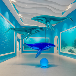 JingYue, arte colgante de resina transparente personalizado, decoración de delfines, sala de estar, artesanía grande hecha a mano para decoración de vestíbulo de Hotel - Product Image 2