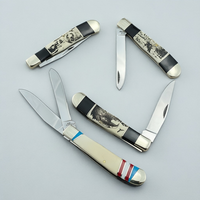 Couteau pliant gravé avec manche en os de corne, acier inoxydable 440C, 75 mm, léger, portable, durable, multifonctionnel, EDC, extérieur