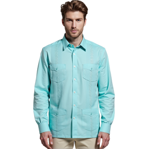 Camisas Guayaberas Personalizadas TKAN para <span class=keywords><strong>Hombre</strong></span>, Formales, de Manga Larga, Bordado Cubano Mexicano, Antiarrugas y Transpirables para Primavera - Product Image 2