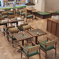 Ensemble table et chaises de salle à manger vintage en bois massif, style ferme traditionnel à carreaux, pour restaurant, café, salle de loisirs et salle de jeux