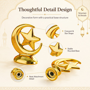 Poignée de couvercle de tasse étoile et lune en plastique doré, ornement décoratif pour cuisine, accessoire décoratif Ramadan, emballage individuel - Product Image 1