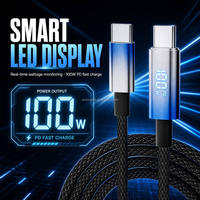 Kabel Pengisian Cepat Type-C ke Type-C 100W dengan Layar LED, E-Marker, Kabel Terjalin Universal untuk Laptop, Tablet, Smartphone