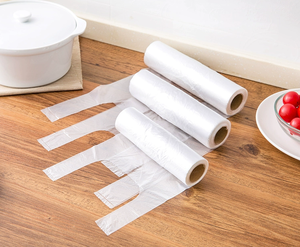 Bolsa de la compra de plástico transparente con logotipo personalizado al por mayor para camisetas con asas para alimentos - Product Image 6