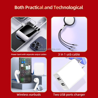 Venta caliente Premium Personalizable Corporate Gift Set Auriculares Cable Power Bank Cargador rápido USB Ideal para promociones de negocios