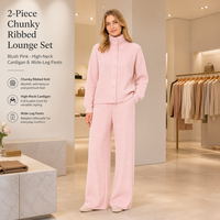 Ensemble 2 pièces Lolita d'hiver en tricot ample à col montant et boutons, comprenant un haut à manches longues et un pantalon large, idéal comme tenue décontractée ou loungewear