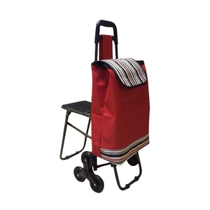 Chariot de courses pliable en polyester <span class=keywords><strong>à</strong></span> <span class=keywords><strong>6</strong></span> <span class=keywords><strong>roues</strong></span> pour supermarché, avec fonction monte-escalier et siège intégré - Product Image 2