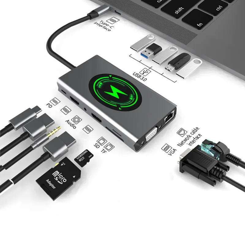 Док-станция типа C для HDMI-совместимого адаптера OTG Vga RJ45 Lan с несколькими портами USB 3,0 PD USB-C сплиттер для MacBook Pro Air