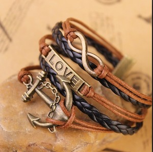 Brazalete <span class=keywords><strong>de</strong></span> cuero hecho a mano con forma <span class=keywords><strong>de</strong></span> ancla, pulsera inspiradora - Product Image 5
