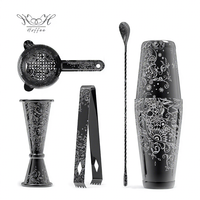 Haute qualité 304 outils de barre en acier inoxydable motif personnalisé gravure gravé complet Boston Cocktail Shaker barman Kit