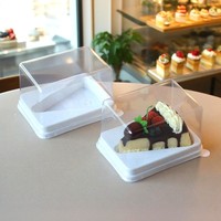 Boîte à gâteau carrée transparente en PET jetable, qualité alimentaire, pour tranches de gâteau, mille-feuille, mousse, pâtisserie, dessert, emballage pour boulangerie