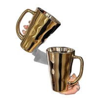 Mug en verre monocouche sans poignée, design irrégulier et original, avec couvercle, esthétique raffinée, doré au laser, pour café et boissons froides