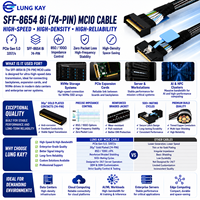 Cable LUNG KAY PCIe 5.0 MCIO SFF-8654 8i de 74 pines, cable de interconexión de datos para servidor PCIe Gen5 Mini Cool Edge IO para almacenamiento NVMe OEM