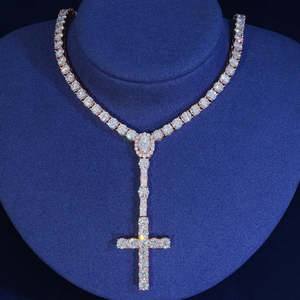 Collana a Y con ciondolo a croce religiosa Hip Hop Iced Out, con diamanti, a forma di <span class=keywords><strong>rosario</strong></span>, catena tennis <span class=keywords><strong>da</strong></span> 3 mm, per <span class=keywords><strong>uomo</strong></span> - Product Image 2