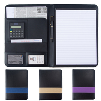 Carpeta de Padfolio de cuero cosido de lujo A4 con calculadora Cartera de currículum de negocios de cuero de imitación para documentos