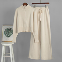 Ensemble en tricot anti-rides en nylon/coton avec fermeture éclair, style européen et américain, nouvelle collection automne/hiver, ensemble chic