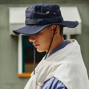 Boonie – chapeau de soleil pliable en Polyester unisexe avec ficelle, pour homme, pêcheur, Cowboy, large bord, randonnée, Safari, été