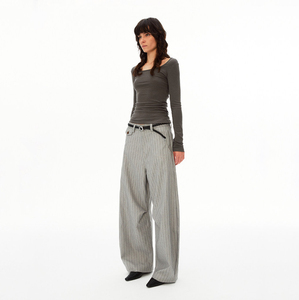 Manufacturer's <strong>Women</strong> <strong>Pinstripe</strong> High Waist Wide Leg Suit <strong>Trousers</strong> Back Adjust Tab Drape Oversized Floor Length Breathable ODM - Product Image 5