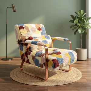 Sillón Moderno de Tela con Parches Coloridos y Patas de Metal, Silla de Descanso Suave para Sala de Estar - Product Image 4