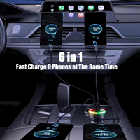 Chargeur de voiture 6-en-1 avec 4 ports USB et 2 ports Type-C, affichage de la tension, 250W, multi-ports, lumière LED, charge rapide PD QC3.0, chargeur de voiture portable