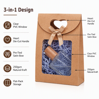 Sac cadeau en papier kraft écologique avec fenêtre, personnalisable avec logo, poignée découpée en forme de cœur, ruban et nœud, idéal pour les fêtes - Vente en gros