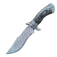 Couteau de poche personnalisable OEM 9Cr13Mov Damas avec manche en bois, couteau à lame fixe pour la chasse, le camping, la pêche et la survie en plein air