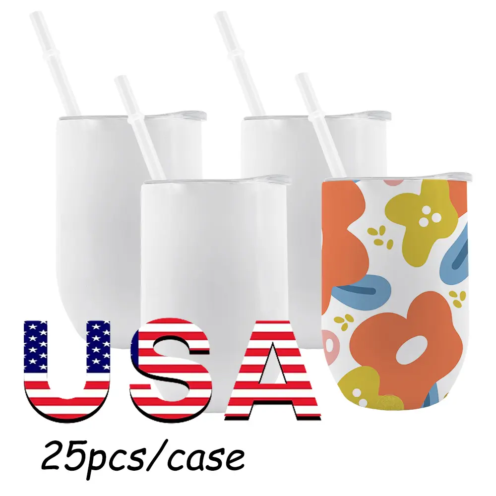 Mascot USA Warehouse 12oz Straight Tumbler with Lid Double Wall Glass Cup Sublimation Wine Tumblers Blanks