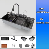 Évier de cuisine multifonctionnel intelligent en acier inoxydable 304, design nid d'abeille chinois tendance, 100 cm, avec lave-tasses et égouttoir
