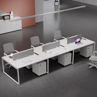 Bureau de travail blanc haut de gamme avec tiroir mobile verrouillable, cloison et multiprise intégrée pour postes de travail