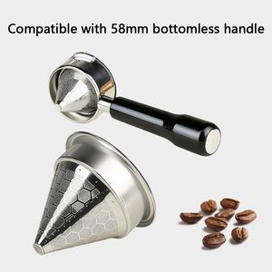 Filtre à café moderne réutilisable et écologique en acier inoxydable double couche 58MM, avec poignée sans fond et bol à poudre conique pour brassage manuel - Product Image 2